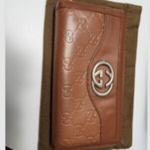 Gucci Brown Leather Wallet Guccissima Icon Zip Around & Pouch